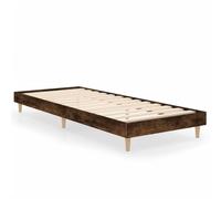 mtlskopl Cadre de lit 75 x 190 cm sans matelas - Lit futon stable en bois et bois d'eucalyptus - Lit simple compact pour chambre à coucher et chambre d'amis, chêne fumé
