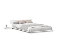 mtlskopl Cadre de lit au sol 135 x 190 cm, cadre de lit en bois avec table de chevet et cadre à lattes, lit double en pin massif pour chambre à coucher, lit futon bas jusqu'à 200 kg, marron
