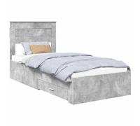 mtlskopl Cadre de lit avec tête de lit, gris, 100 x 200 cm, en matériau dérivé du bois, coffre de rangement moderne, avec sommier à lattes et 2 tiroirs, pour chambre d'adolescent, chambre d'amis