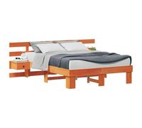 mtlskopl Cadre de lit avec tête de lit, marron, 135 x 190 cm, en pin massif, design moderne, construction robuste et durable, pour chambre à coucher, chambre d'amis et chambre d'adolescent