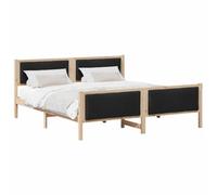 mtlskopl Cadre de lit avec tête de lit, noir, 200 x 200 cm, en pin - Polyester rembourré moderne - Espace de rangement sous le lit - Construction en bois