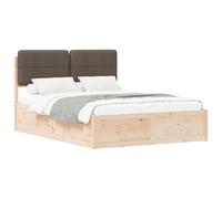 mtlskopl Cadre de lit avec tête de lit rembourrée, 135 x 190 cm, en pin massif, taupe, design moderne, robuste et durable, pour chambre à coucher, chambre d'amis, chambre d'adolescent
