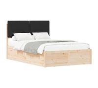 mtlskopl Cadre de lit avec tête de lit rembourrée, noir, 120 x 200 cm, en bois de pin massif, design moderne, robuste et durable, pour chambre d'adolescent et chambre d'amis