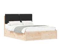 mtlskopl Cadre de lit avec tête de lit rembourrée, noir, 160 x 200 cm, en pin massif, design moderne, robuste et durable, cadre de lit confortable pour chambre à coucher, chambre d'adolescent et