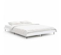 mtlskopl Cadre de lit blanc 135 x 190 cm - Lit double stable en bois et métal avec sommier à lattes, lit futon moderne sans matelas pour chambre à coucher et chambre d'amis