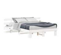 mtlskopl Cadre de lit blanc 150 x 200 cm en pin massif design moderne avec tête de lit, sommier à lattes, durable, lit double pour une ambiance contemporaine