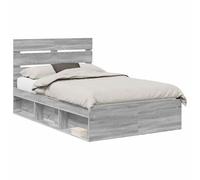 mtlskopl Cadre de lit double 135 x 190 cm, cadre de lit en bois avec tête de lit en pin massif, lit futon moderne pour chambre à coucher, gris sonoma