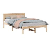 mtlskopl Cadre de lit double 135 x 190 cm en pin massif marron | Lit en bois massif solide avec tête de lit pour chambre à coucher et chambre d'amis | Lit futon moderne pour adolescent