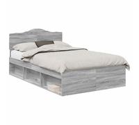 mtlskopl Cadre de lit double en bois de pin, 135 x 190 cm, moderne avec tête de lit et sommier à lattes, lit futon stable pour chambre à coucher et chambre d'amis, gris sonoma