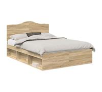 mtlskopl Cadre de lit double en chêne Sonoma - 160 x 200 cm - Avec tête de lit en pin massif - Cadre de lit stable en bois - Lit futon King Size - Design moderne pour chambre à coucher et chambre