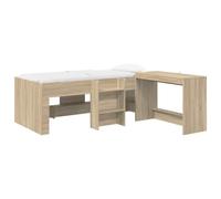 mtlskopl Cadre de lit multifonction avec bureau - En chêne Sonoma - 100 x 200 cm - Avec sommier à lattes, lit combiné peu encombrant pour adolescents et adultes - Charge maximale : 80 kg