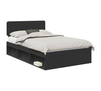 mtlskopl Cadre de lit noir - 135 x 190 cm - En bois de pin massif - Cadre de lit double moderne avec tête de lit et sommier à lattes - Lit futon solide pour chambre à coucher