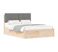 mtlskopl Cadre en bois avec tête de lit rembourrée, gris clair, 150 x 200 cm, en pin massif, design moderne, robuste et durable, pour chambre à coucher, chambre d'amis, chambre d'adolescent