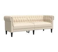 mtlskopl Canapé Chesterfield 3 Places en Lin, Grand Sofa de Salon Rembourré avec Accoudoirs Enroulés et Pieds Robustes pour Séjour et Bureau, 201,5 x 74,5 x 74,5 cm, Couleur Lin