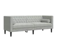 mtlskopl Canapé Chesterfield 3 Places en Velours Gris Clair, Sofa Capitonné avec Accoudoirs Roulés et 2 Coussins, Grand Divan Confortable pour Salon, 194 x 74,5 x 70,5 cm