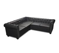 mtlskopl Canapé d'angle Chesterfield 5 Places en Similicuir Noir, Divan Capitonné avec Cadre en Bois Robuste pour Salon et Bureau, Dimensions 205 x 205 x 73 cm