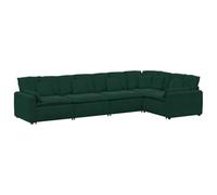 mtlskopl Canapé Modulable 5 Places en Velours Vert Foncé, Grand Canapé d'angle Panoramique pour Salon, Structure Métallique et Accoudoirs en Bois avec Coussins, 417x217x64 cm