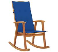mtlskopl Chaise à bascule vintage en bois d'acacia avec coussin, chaise de relaxation en bois massif pour salon et terrasse, chaise en bois avec dossier haut et coussin, bleu roi, 57 x 100 x 117 cm