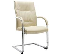 mtlskopl Chaise de bureau cantilever crème - Chaise de bureau ergonomique en cuir synthétique et fer chromé - Chaise de conférence moderne sans roulettes pour bureau et bureau à domicile