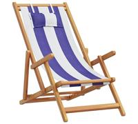 mtlskopl Chaise de plage pliable en bois d'eucalyptus massif - Bleu et blanc - 61 x 127 x 95 cm - Réglable - Avec coussin - Pour jardin, terrasse, balcon - Design moderne et robuste - Pour se détendre