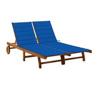 mtlskopl Chaise longue double en bois d'acacia massif pour 2 personnes avec dossier réglable, chaise longue de relaxation pour jardin et terrasse, avec 2 coussins en bleu roi, 200 x 118 cm