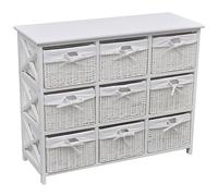 mtlskopl Commode à 9 paniers blanc, style maison de campagne, buffet en bois de paulownia et MDF, buffet avec inserts en tissu lavable, pour couloir et salon, 94 x 37 x 76 cm