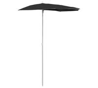 mtlskopl Demi-Parasol de Jardin Balcon 180x90 cm Noir avec Mât Acier | Toile demi-lune gain de place idéale pour balcon, terrasse et mur extérieur. Protection solaire anti-UV noire élégante.