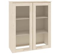 mtlskopl Dessus de Buffet en Pin Massif HAMAR, Vitrine de Rangement avec 3 Étagères et Portes en Verre, Vaisselier pour Salle à Manger et Cuisine, 85x35x100 cm, Marron Miel