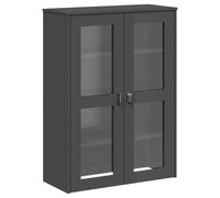 mtlskopl Dessus de Buffet VIKEN, Meuble Haut avec 2 Portes Vitrées et 3 Étagères, Armoire de Rangement en Bois d'Ingénierie, Salon et Séjour, Gris Anthracite, 80x35x110 cm