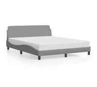 mtlskopl Dover Lit rembourré 160 x 200 cm Gris clair avec tête de lit | Lit double moderne en tissu avec design ondulé, lattes en bois et pieds de soutien pour chambre à coucher
