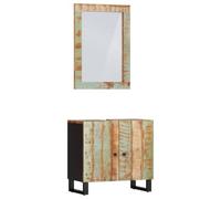 mtlskopl Ensemble de 2 meubles de salle de bain en bois massif recyclé 62 x 33 x 58 cm avec pieds en fer et miroir en verre 70 x 50 cm - Meuble de salle de bain moderne pour petites salles de bains et