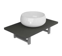 mtlskopl Ensemble de 2 meubles de salle de bain en céramique gris 60 x 40 cm avec étagère murale et lavabo rond de 40 cm en bois - Cadre en métal moderne et robuste - Petite salle de bain et WC