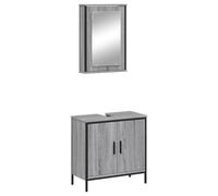 mtlskopl Ensemble de 2 meubles de salle de bain, gris, en bois Sonoma, 42 x 12 x 60 cm, avec miroir et 60 x 30 x 60 cm, meuble sous-vasque, peu encombrant, moderne et durable, pour petites salles de
