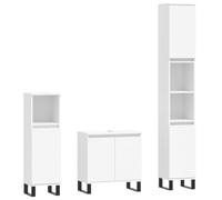 mtlskopl Ensemble de 3 meubles de salle de bain en bois blanc avec meuble sous-vasque 58 x 33 x 60 cm et deux armoires sur pied de 30 x 30 x 100/190 cm, design moderne peu encombrant pour petites
