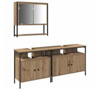 mtlskopl Ensemble de 3 meubles de salle de bain en bois marron - 80 x 30 x 60 cm - Montage mural - Meuble sous-vasque - Armoire à miroir - Design moderne avec beaucoup d'espace de rangement pour