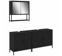 mtlskopl Ensemble de 3 meubles de salle de bain en bois noir - 80 x 30 x 60 cm - Avec lavabo - Armoire à miroir - Design moderne pour petites salles de bains et toilettes d'invités