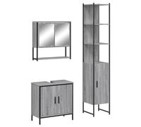mtlskopl Ensemble de 3 meubles de salle de bain gris Sonoma 60 cm, meuble sous vasque, armoire à miroir et armoire haute en bois avec cadre en acier, ensemble de salle de bain moderne, peu encombrant