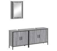 mtlskopl Ensemble de 3 meubles de salle de bain gris Sonoma 80 x 30 x 60 cm avec miroir mural 42 x 12 x 60 cm, design peu encombrant, robuste et durable pour les petites salles de bains, WC d'invités