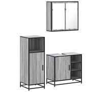 mtlskopl Ensemble de 3 meubles de salle de bain gris Sonoma - Cadre en métal - 65 cm - Meuble de lavabo - Armoire à miroir - Armoire de salle de bain moderne et durable - Espace de rangement - Petites
