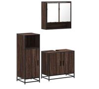 mtlskopl Ensemble de 3 meubles de salle de bain marron chêne bois 65 × 33 × 60 cm lavabo avec armoire à miroir espace de rangement design moderne robuste pour petites salles de bains et toilettes