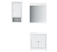mtlskopl Ensemble de 3 meubles de salle de bain montagne en pin massif blanc 60 x 34 x 59 cm avec lavabo et miroir design moderne pour petites salles de bains et toilettes d'invités