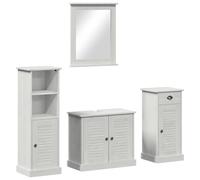 mtlskopl Ensemble de 4 meubles de salle de bain - Blanc vieilli - Pin massif - 37 x 34 x 110 cm - Avec meuble sous lavabo et miroir - Design moderne et robuste - Pour petites salles de bains