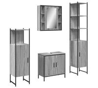 mtlskopl Ensemble de 4 meubles de salle de bain gris Sonoma 60 cm, meuble sous lavabo et armoire à miroir, en verre et tube en acier, robuste et beaucoup d'espace de rangement pour les petites
