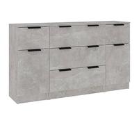 mtlskopl Ensemble de Buffets 3 Pcs Gris Béton, Meuble de Rangement en Bois d'Ingénierie pour Salon et Salle à Manger, Enfilade Design avec 2 Portes et 3 Tiroirs
