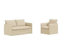 mtlskopl Ensemble de canapé 2 pièces en tissu crème avec cadre en métal et accoudoirs en bois, canapé de salon modulaire moderne avec canapé 156 x 82 x 85 cm et fauteuil 75 x 82 x 85 cm