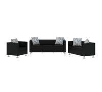 mtlskopl Ensemble de canapé 3 places + 2 places + fauteuil cube - Ensemble de canapé moderne en cuir synthétique facile d'entretien, coussin inclus, cadre en bois stable, noir