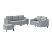 mtlskopl Ensemble de Canapés 3 Pièces avec Canapé 3 Places, Canapé 2 Places et Repose-Pied Pouf, Salon Complet en Tissu Gris Clair pour Séjour et Bureau, Coussins Inclus