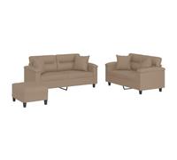mtlskopl Ensemble de Canapés 3 Pièces avec Coussins et Pouffe, Set de Salon avec Canapé 2 Places 150 cm et 170 cm, Repose-Pied et Oreillers en Similicuir Cappuccino pour Séjour