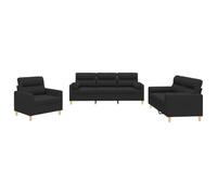 mtlskopl Ensemble de Canapés 3 Pièces avec Coussins, Salon Complet Comprenant Canapé 3 Places, Canapé 2 Places et Fauteuil, Tissu Noir et Structure Métal pour Séjour
