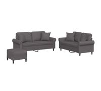 mtlskopl Ensemble de Canapés 3 Pièces en Similicuir Gris, Salon Complet Confortable avec Deux Canapés 2 Places, Pouf Repose-Pied et 4 Oreillers pour Salon, Bureau et Séjour